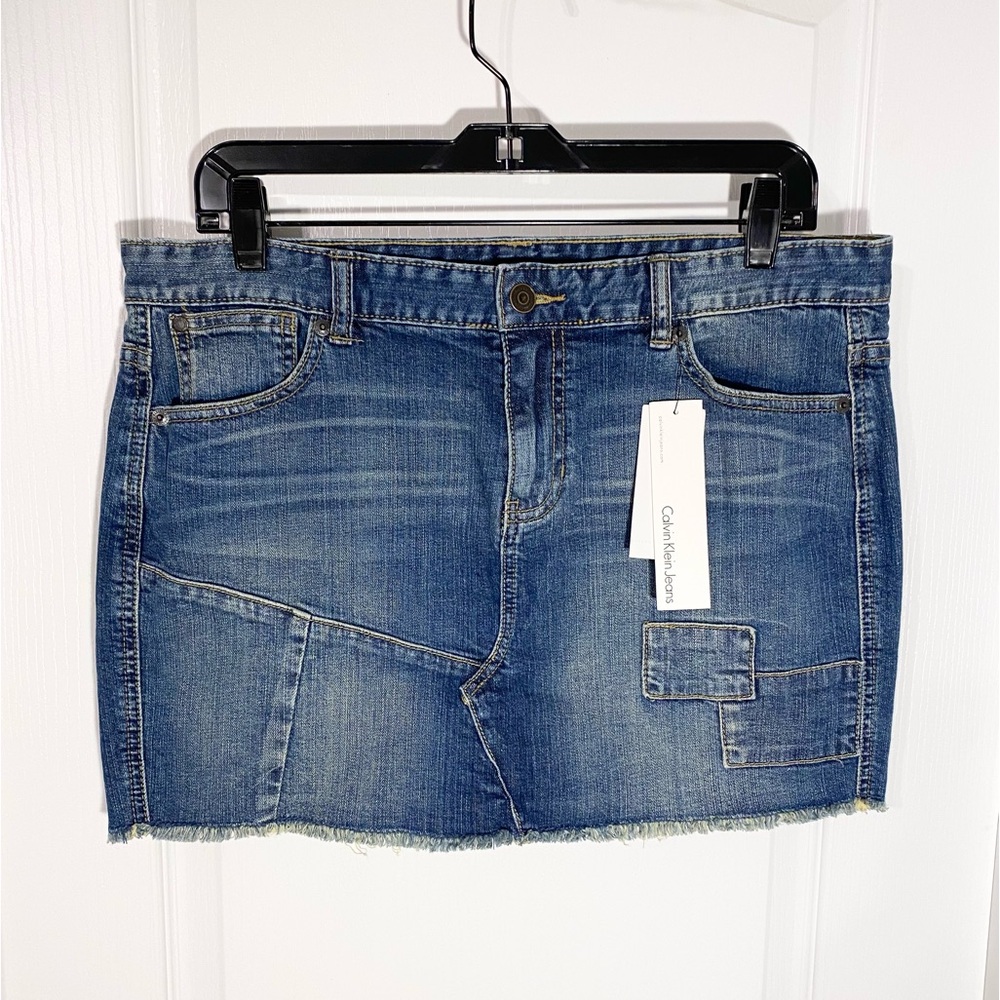 Y2K Calvin Klein Patchwork Mini Denim Jean Skirt Size 10